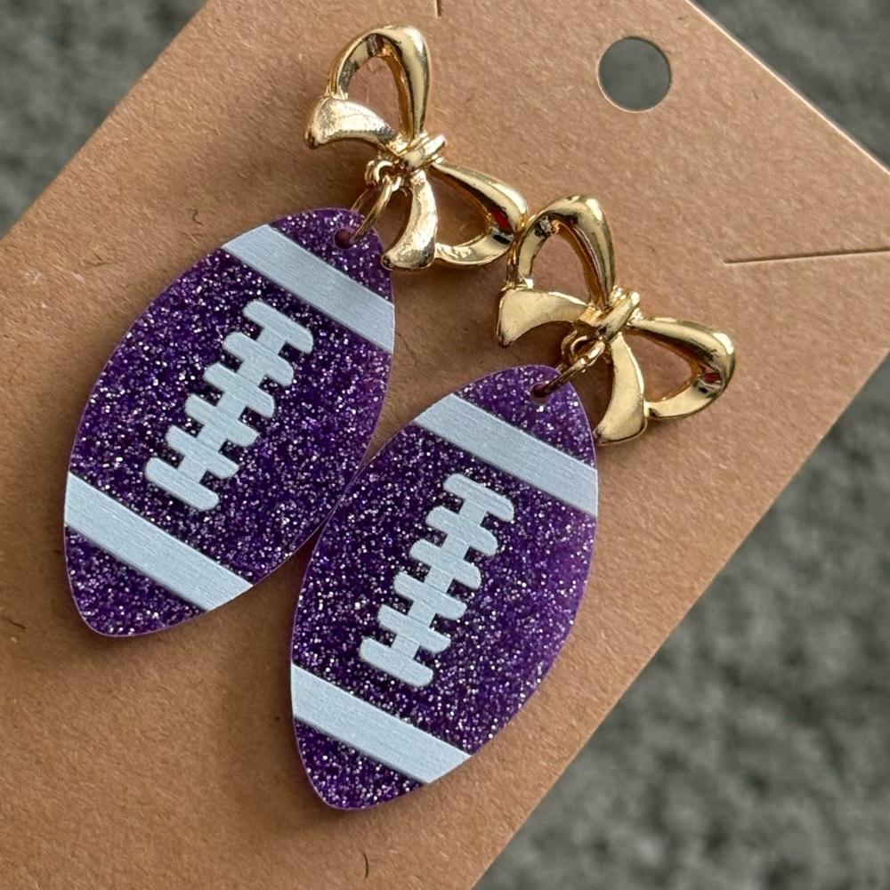 Purple Football Earrings NWOT - Picture 6 of 8